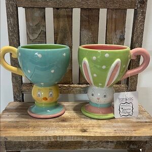Johanna Parker Transpac Easter Spring Polka Dot Chick and Bunny Coffee Mugs